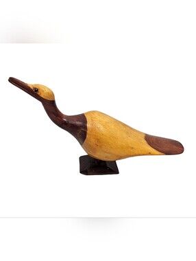 Vintage Hand Carved Two Tone Wood Duck Goose Figurine 10" Mid Century Modern